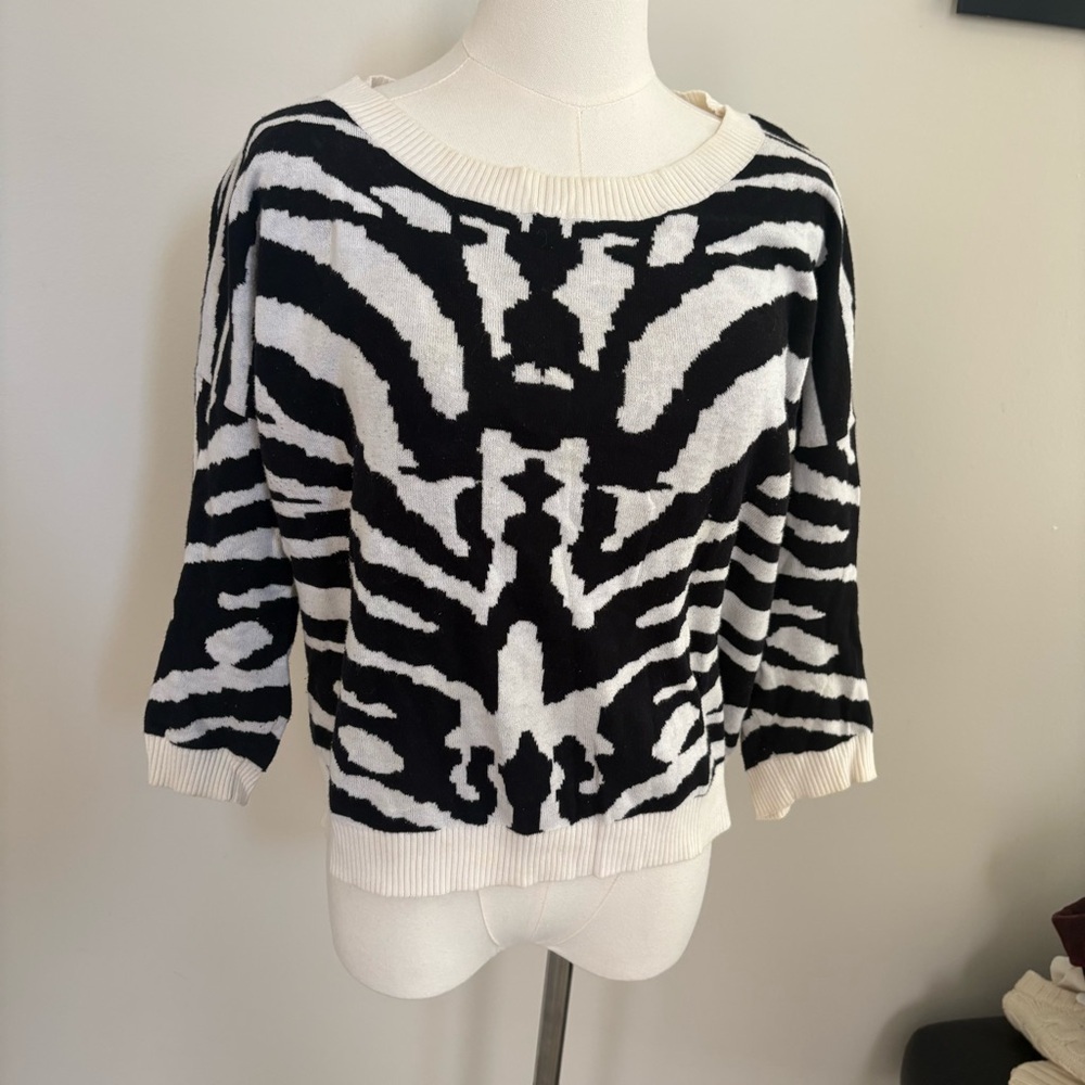 Express Zebra Print Pullover Crewneck Sweater Sz L 90's Y2K Black White Cotton